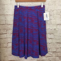 LuLaRoe MADISON Skirt Blue Red Dash Stripe Pleated Pockets Size Medium NEW - £18.91 GBP
