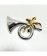 French Music Horn Christmas Holiday Jewelry Pin Brooch Silver Color Gold... - £6.25 GBP