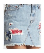 GAP Medium Wash Denim Rip &amp; Repair Red Bandana Mini Skirt Size 26 - $38.63 CAD