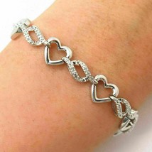 5.75CT Simulated Diamond Multi-Heart Link Bracelet 14K White Gold Plated Silver - £130.23 GBP