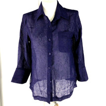 Blouse S Shirt Purple Semi Sheer Button Front Top 3/4 Sleeve Coldwater C... - £21.75 GBP