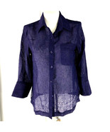 Blouse S Shirt Purple Semi Sheer Button Front Top 3/4 Sleeve Coldwater C... - €23,27 EUR