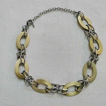 Premier Designs Chunky Mixed Metal Oval Chain Necklace Silver Brushed Gold - £10.45 GBP