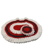 Handmade Crocheted Oval Cotton Placemat &amp; Coaster Set Red Green White Se... - $24.74