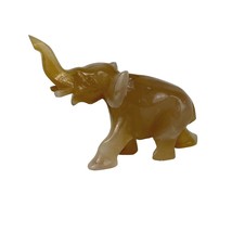 Vintage  Stone Onyx Elephant Carving Figurine Beige Trunk Up - $370.83 MXN