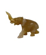 Vintage  Stone Onyx Elephant Carving Figurine Beige Trunk Up - $370.83 MXN