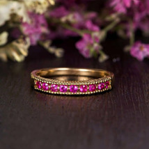 1Ct Round Cut CZ Ruby Solitaire Women&#39;s Wedding Band Ring 14K Rose Gold Plated - £89.14 GBP