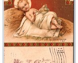 Merry Christmas Nativity Baby Jesus In Manger Embossed Gilt DB Postcard H29 - $3.91