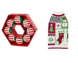 Medium Dog Holiday Knit Ugly Sweater &amp; 8 Pack Tennis Ball Toy Wreath 2 P... - $16.73