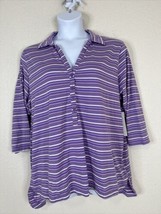 NWT Lee Riders Womens Plus Size 2X Purple Striped Polo Shirt 3/4 Sleeve - £13.68 GBP