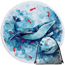 Art Painting Fish and Whale Round Beach Towel - $14.90+