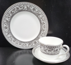3 Pc Wedgwood Contrasts Florentine Salad Plate Flat Cup Saucer Black England Lot - £78.85 GBP