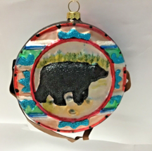 December Diamond glass Christmas ornament 79-00075B-1 black bear on canteen - $223.01 MXN