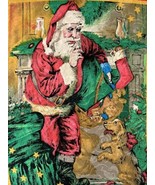 Vintage Christmas Scarf | Old Time Santa | 30 &quot; Square | Silk - £22.15 GBP