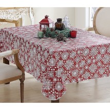 Snowfall Snowflake Plaid Christmas Print Vinyl Flannel Backed Tablecloth Contemp - £29.54 GBP