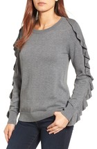 Catherine Malandrino Gray Wool Knit Ruffle Long Sleeve Pullover Sweater - $19.79