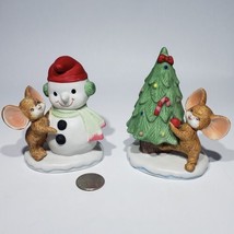 Set of 2 Homco Christmas Mouse Figurines w/ Tree &amp; Snowman Figures #8905 - £12.72 GBP