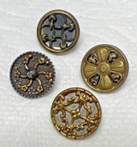4 Antique Metal Dress Buttons Flowers Scrolls Open Work Sparklers More - $267.66 MXN