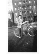Vintage Amatuer Photo Attractive Short-haired Young Woman With Bicycle - £7.78 GBP