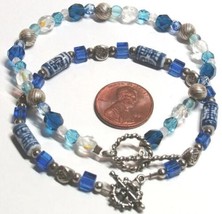 Sterling Silver Blue Bead &amp; Stone Glass Toggle Clasp Bracelet 2 PC LOT 1... - $36.61