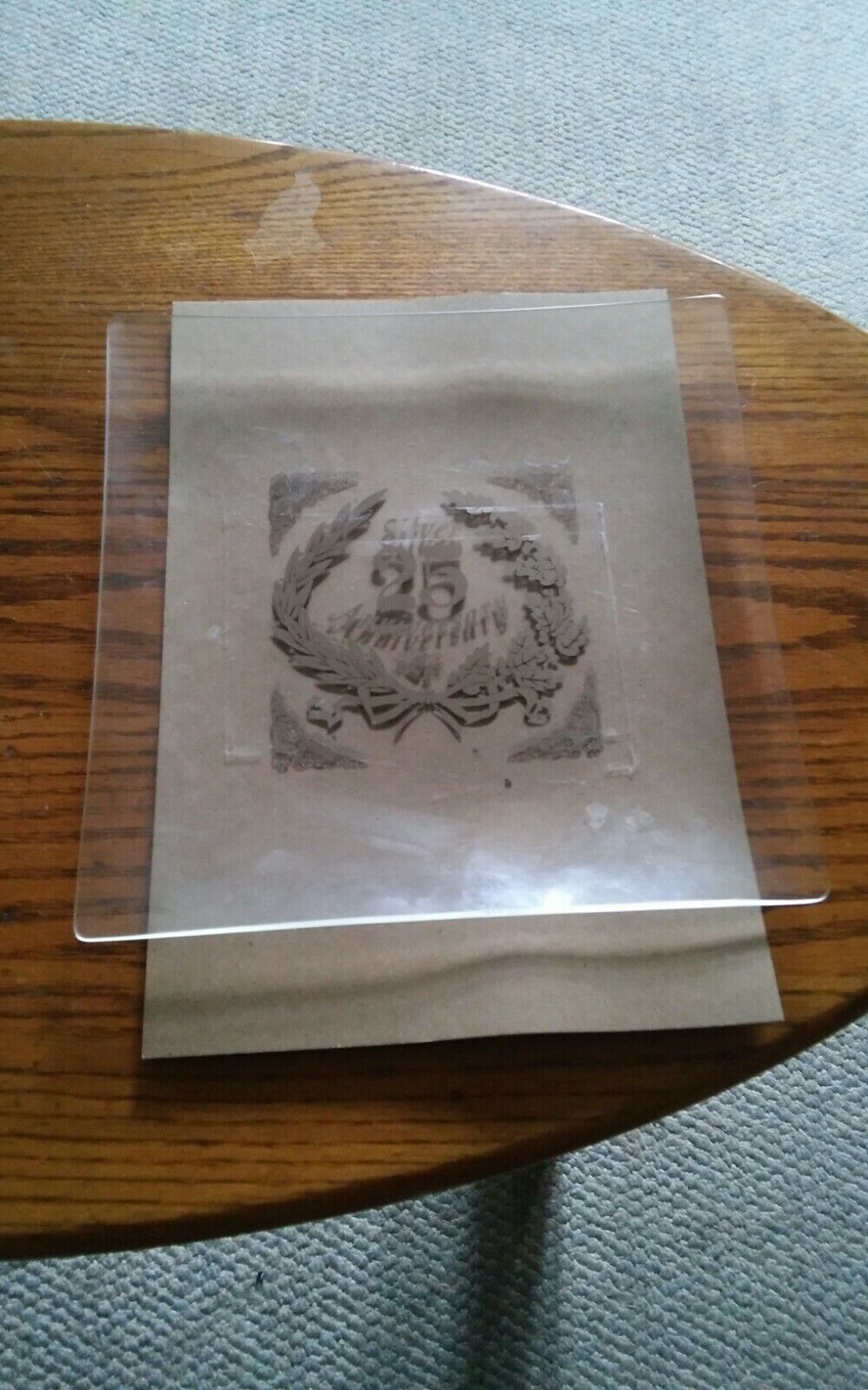 Square 25th Anniversary Silver Design on Clear Plate Platter 9.75 inches - $18.99