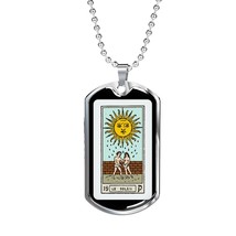 Tarot Card Necklace The Sun With Couple Stainless Steel or 18k Gold Dog Tag 24&quot; - £29.81 GBP+