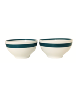 Crate & Barrel Soup / Cereal Bowls Set of 2 White w/ Teal Green Band 3"H 5.75"W - $15.29