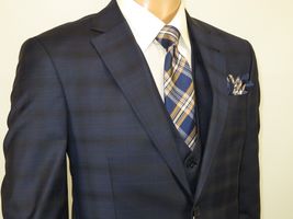Men Suit BERLUSCONI Turkey 100% Italian Wool Super 180's 3pc Vested #Ber24 Navy image 7