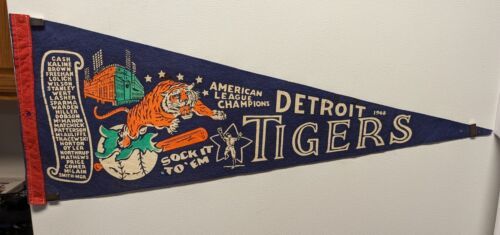 Vtg 1968 Detroit Tigers American League Champions Pennant Sock It To 'Em MLB  - £88.90 GBP