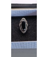 Vintage Black Onyx and Marcasite Sterling Ring Size 6.5 - €52,10 EUR