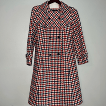 Vintage Young Pendleton Pure Virgin Wool Red Blue Plaid Long Jacket Womens 8-10 - £53.96 GBP
