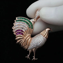 2Ct Round Cut Simulated Moissanite Rooster Chicken Pendant 14k Rose Gold Plated - £98.64 GBP