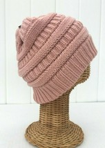 Kids Solid Light Pink Knit Winter Beanie Hat Soft Stretch Baggy Cap # L ... - £14.29 GBP