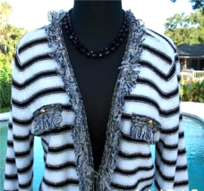 Cache Knit Top Jacket Sweater M/L Metallic Kissed Eyelash Trim Stretch $128 NWT - $51.20