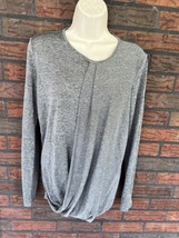 Banana Republic Blouse Small Twist Knot Front Long Sleeve Stretch Shirt Top Gray - £13.66 GBP