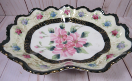 VINTAGE Nippon Oval Scalloped Edge Dish Hand Painted Black Trim 8&quot; Long. - £10.20 GBP