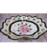 VINTAGE Nippon Oval Scalloped Edge Dish Hand Painted Black Trim 8&quot; Long. - $12.77