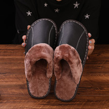 Winter Genuine Leather Slippers Non-Slip Home Slippers Men And Women Sli... - £19.43 GBP