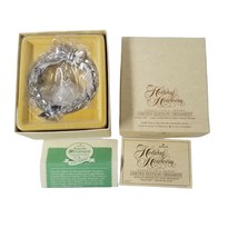 Hallmark Holiday Heirloom Lead Crystal Bell Silver Plated Wreath #1 Limited 1987 - £31.85 GBP