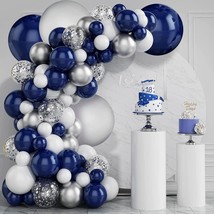 Navy Blue Silver Balloons Garland Kit, 131 Pcs Navy Blue White Silver Confetti B - £20.55 GBP