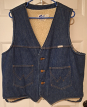 Vtg Wrangler No Fault Sherpa Lined Denim Jean Trucker Vest 70s USA Made  - £3,019.21 GBP