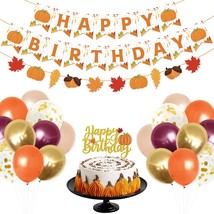 Pumpkin Birthday Decorations Supplies Fall Themed Happy Birthday Banner Fall Lea - £24.29 GBP