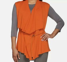 H by Halston ~ Women&#39;s Size Large ~ Draped Open Front Vest ~ Sunset Orange - £17.99 GBP