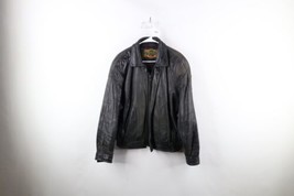 Vintage 90s Streetwear Mens Large Thrashed Full Zip Leather Bomber Jacket Black - £55.62 GBP