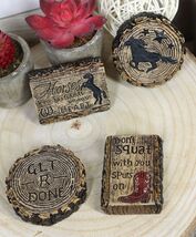Set of 4 Rustic Western Wooden Craft Chip Slices Cowboy Horses Horseshoe... - $18.49