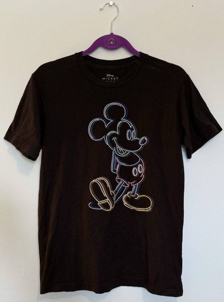 Disney Mickey Mouse Neon Outline T Shirt Size Medium Black Short Sleeve Tee - $11.09