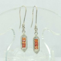 Pair Orange Sapphire Dangle Stick Earrings 925 Ladies Shepherds Hook Design 484 - £91.79 GBP