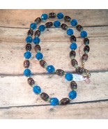 Necklace Bead Glass Blue Brown w Gold Vacuum Plated Spacers 23&quot;+ New Han... - $15.00