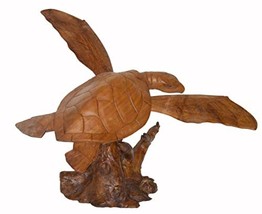 Hand Carved Mahogany SEA Turtle ON Coral Log Drift Wood - $69.24