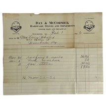 Vtg 1920&#39;s Winchester Ky Day &amp; McCormick Hardware Stoves Implements Invoice - £9.69 GBP